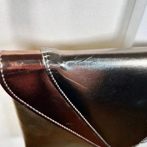 Metallic Gold Silver Clutch Crossbody Handbag Party 80s Retro Vintage Cocktail - Picture 5 of 6